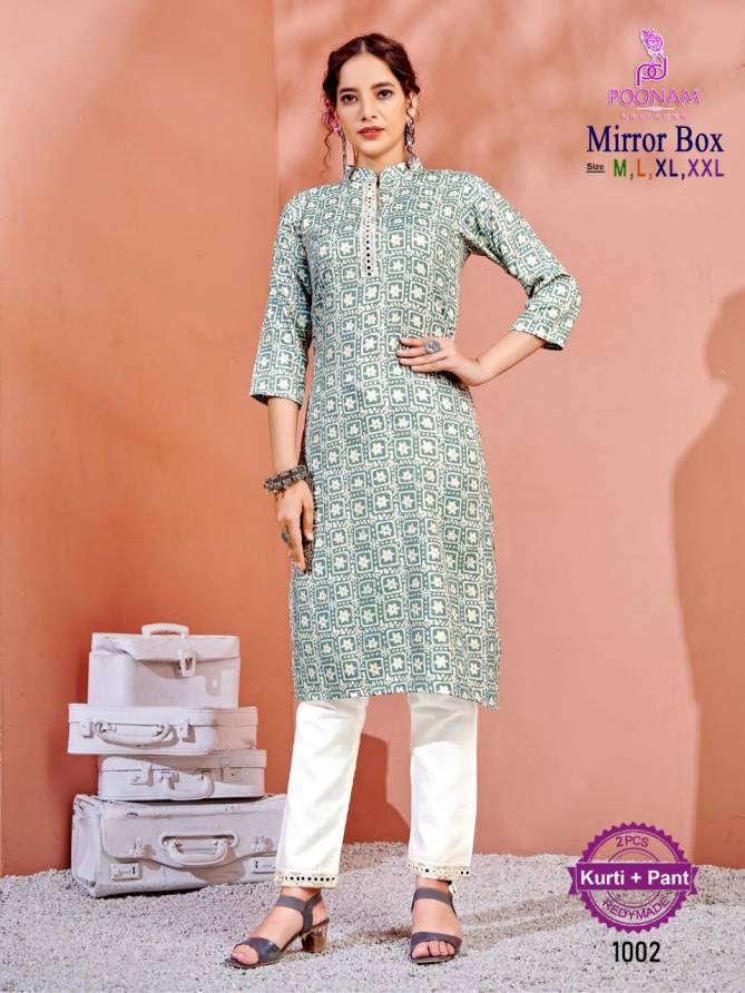Poonam Mirror Box Regular Wear Wholesale Kurti With Bottom Catalog

